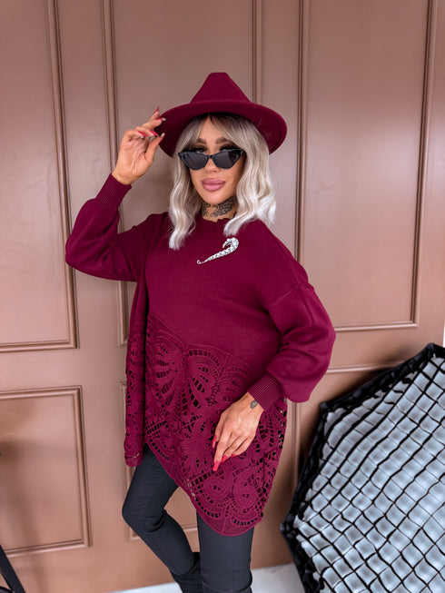 "MARKER MO4217" sweater with lace hem - BORDEAUX