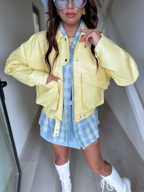 Faux leather jacket "SILENT STORM" S-6202 - YELLOW