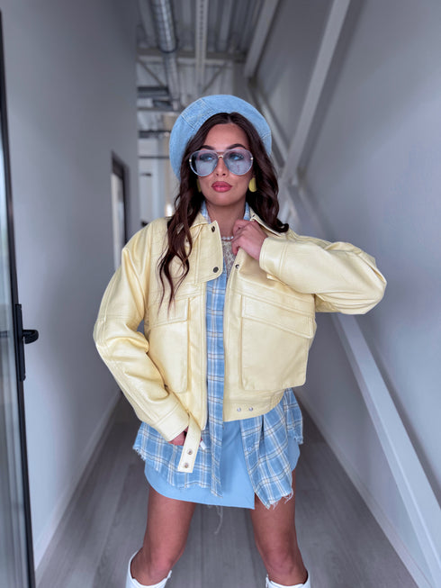 Faux leather jacket "SILENT STORM" S-6202 - YELLOW