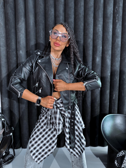 Ādas imitācijas jaka "ESPRESSO 16038" - MELNA