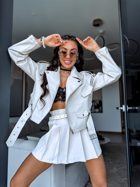 Crop faux leather jacket MU03 - beige