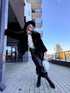 "BUSHY" artificial fur coat - BLACK