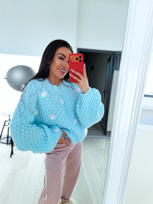 Вязаный свитер "CHOCOLATEY LOVE 245741" - СВЕТЛО-ГОЛУБОЙ