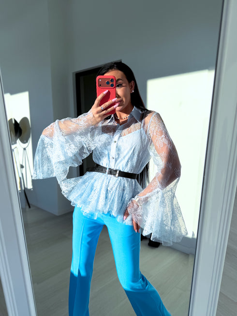 Lace blouse "SURREAL OY7013" - light blue