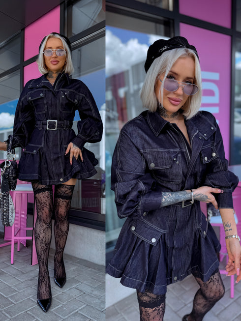 Denim dress "WESTERN" XY576 - DARK BLUE