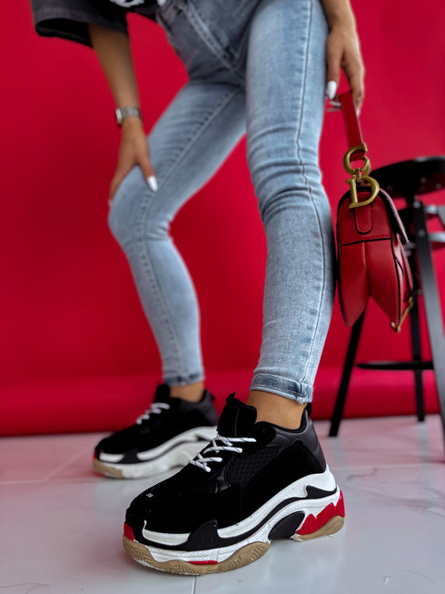 BLACK AND RED sneakers with high sole "LOL"