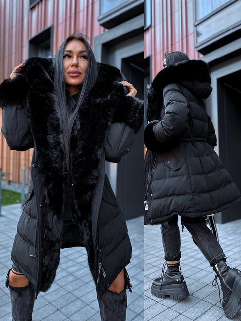 PUFĪGĀ parka ar pūku - melna PRE-ORDER