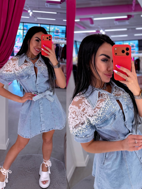 Джинсовое платье "PEARL DENIM" TR0880 - СВЕТЛО-ГОЛУБОЙ