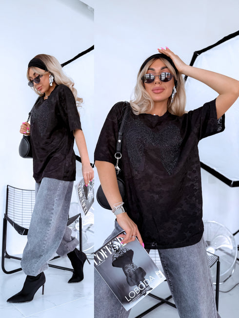 Tīkliņveida t-krekls "AESTHETIC" - MELNS