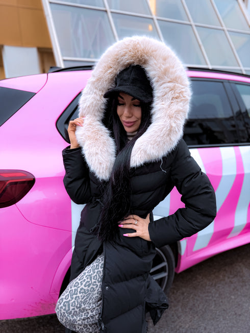 Куртка длинная "WINTER WEAR FC83" - ЧЕРНАЯ С БЕЖЕВЫМ