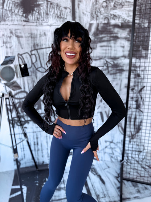 Elastinė crop striukė "PROCESS LM88182" - juoda