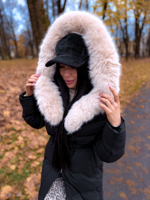 Куртка длинная "WINTER WEAR FC83" - ЧЕРНАЯ С БЕЖЕВЫМ