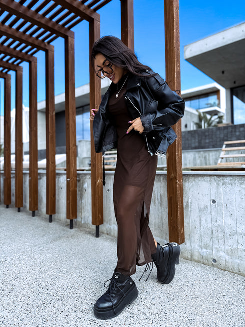 Tinklinė suknelė ilgomis rankovėmis + apatiniai sijonai - CHOCO