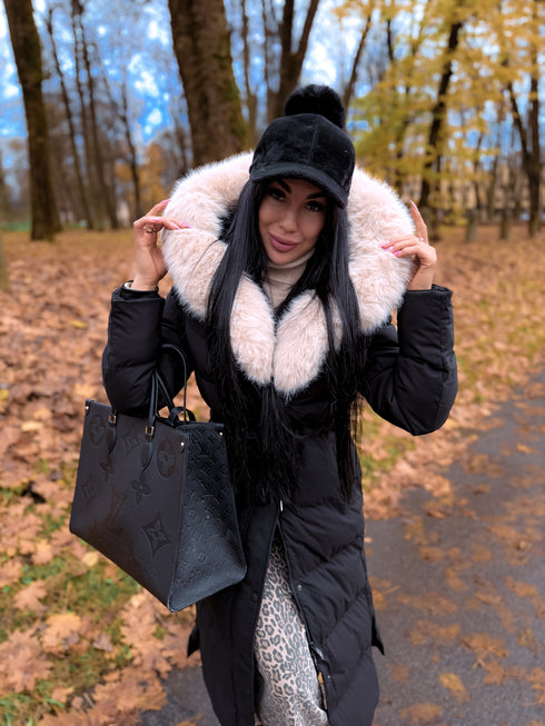 Long coat "WINTER WEAR FC83" - BLACK WITH BEIGE