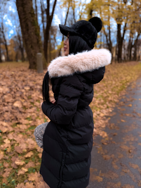 Long coat "WINTER WEAR FC83" - BLACK WITH BEIGE