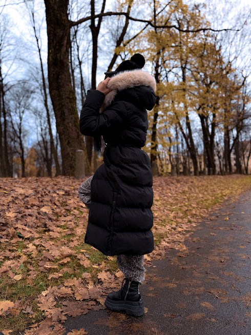 Long coat "WINTER WEAR FC83" - BLACK WITH BEIGE