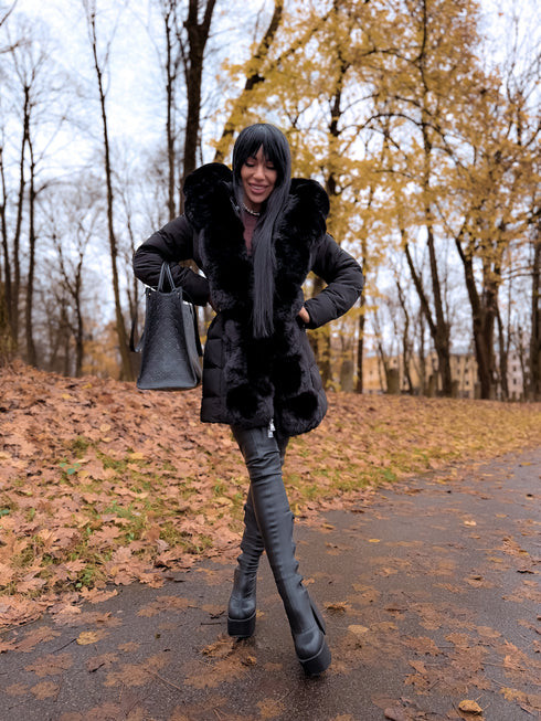 Jacket with fur front "NORDELLE" FC7505 - BLACK