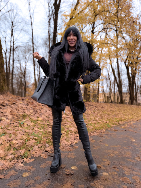 Jacket with fur front "NORDELLE" FC7505 - BLACK