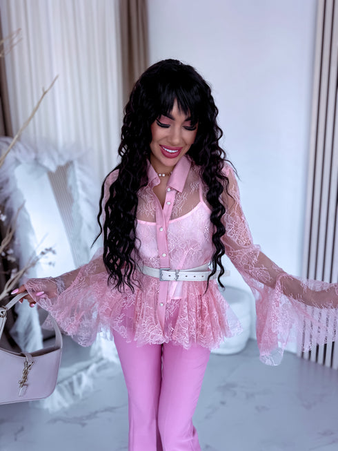 Кружевная блузка "SURREAL OY7013" - нежно-розовая