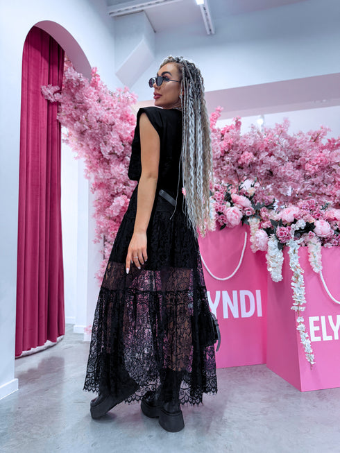 "MOONLIGHT VINTAGE" dress + belt - BLACK