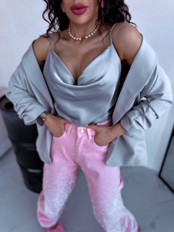 Light grey, ONE SIZE blazer + grey top