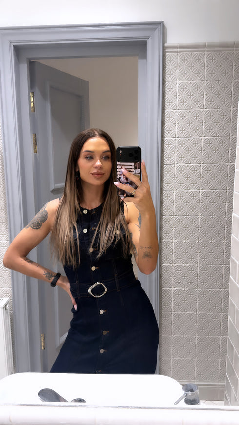 Denim dress + belt "CHELSEA" K908 - DARK BLUE PRE-ORDER