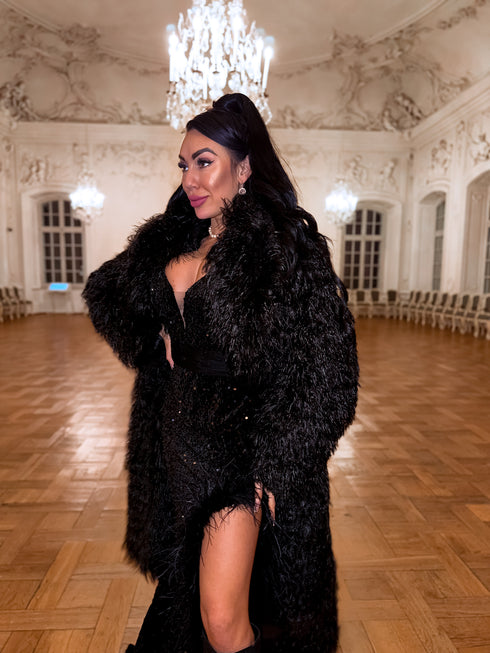 Длинное пальто из искусственного меха "CYBER" - ЧЕРНЫЙ