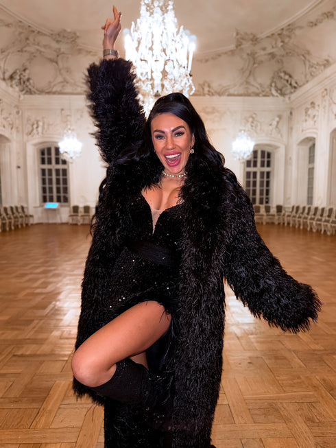 Длинное пальто из искусственного меха "CYBER" - ЧЕРНЫЙ