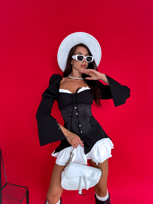 MINI kleita "ANTIQUE R7603" - melna ar baltu