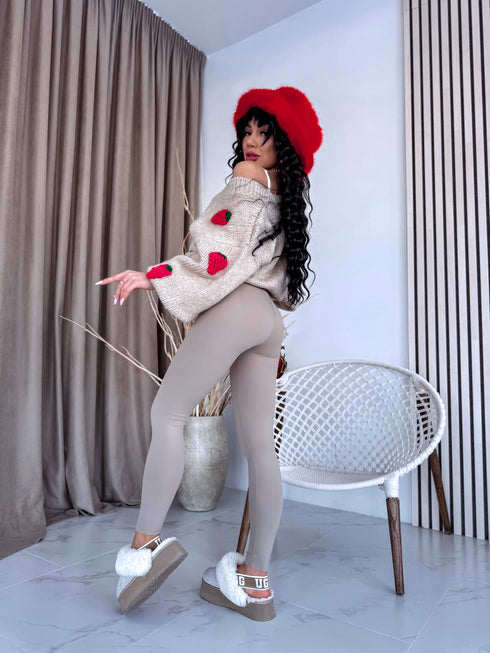 Megzta vilnos striukė "SWEET RASPBERRY" - BĖŽINĖ SU RAUDONA