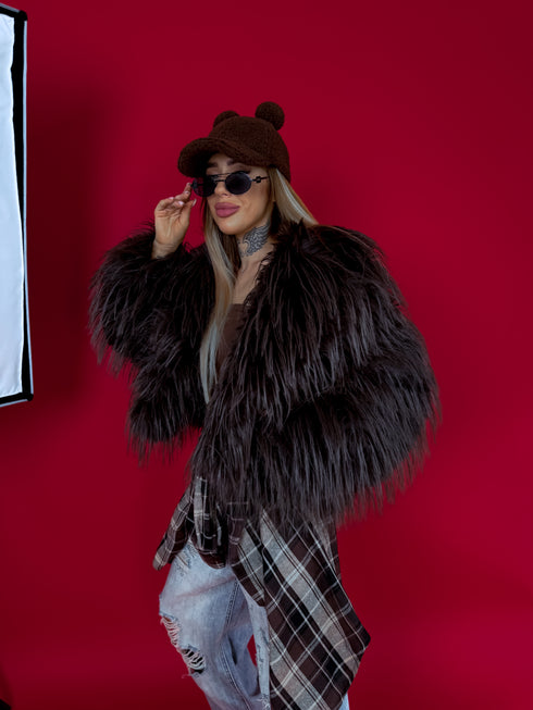 "CHILLY" LD04 mākslīgās kažokādas mētelis - choco