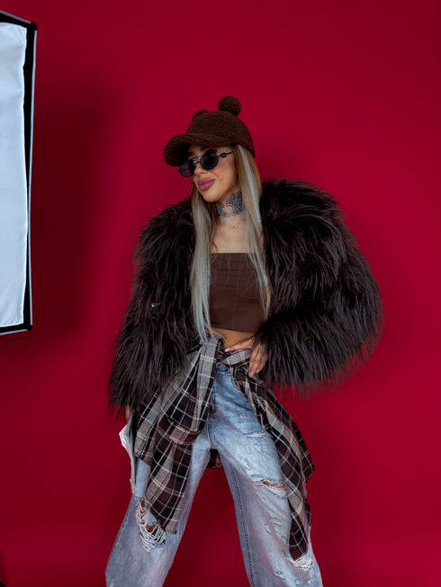 "CHILLY" LD04 mākslīgās kažokādas mētelis - choco