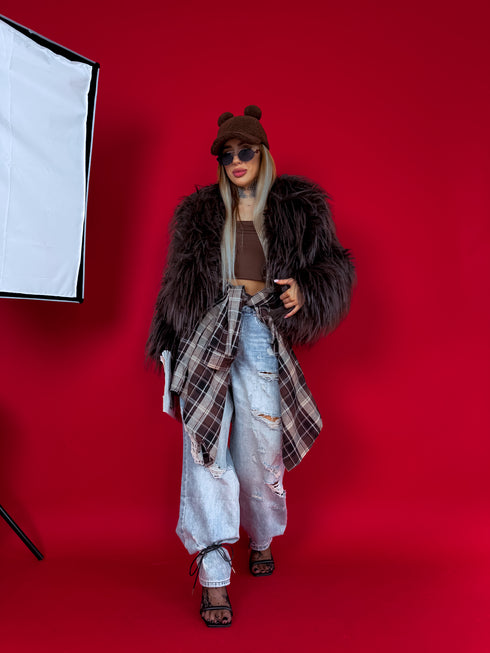 "CHILLY" LD04 mākslīgās kažokādas mētelis - choco