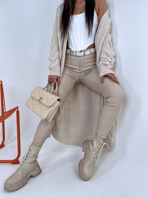 MATĒTAS ādas imitācijas PUSH-UP bikses C9253-2 - bēšas