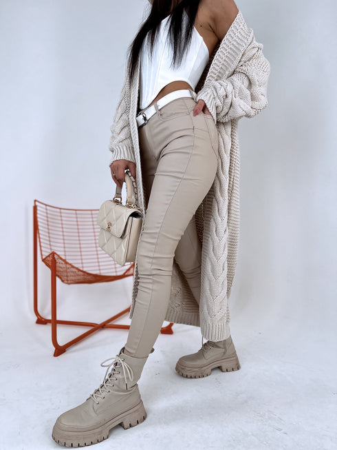 MATĒTAS ādas imitācijas PUSH-UP bikses C9253-2 - bēšas