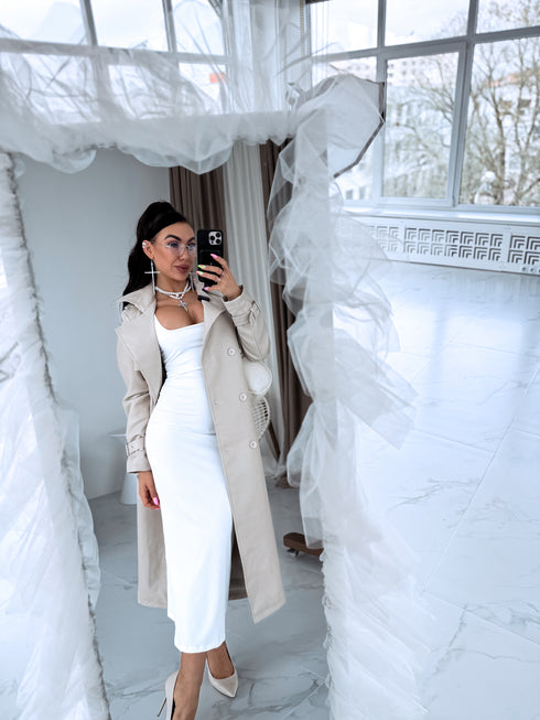 BEIGE, leather imitation trench "POWER" FL08