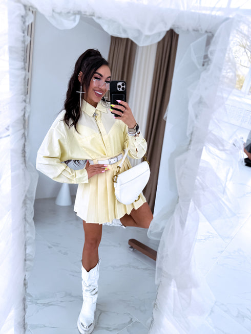 Юбка-шорты с складками + двойной пояс J72 - СВЕТЛО-ЖЕЛТЫЕ