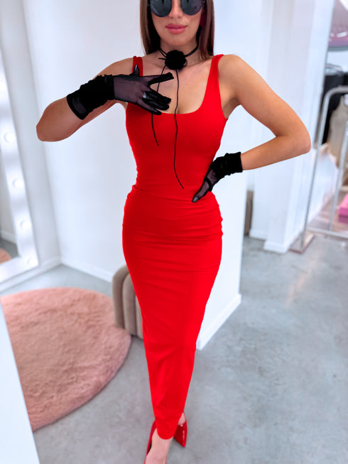 Aptempta suknelė "BACK REVEAL" VD2088 - RAUDONA