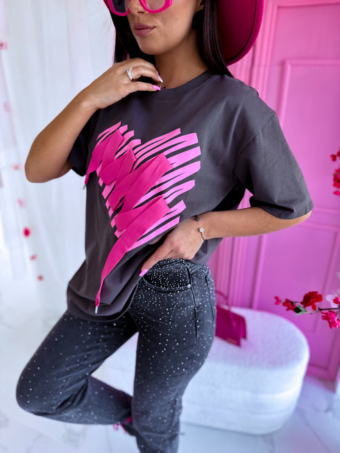 "Broken heart KX80" T-krekls - tumši pelēks