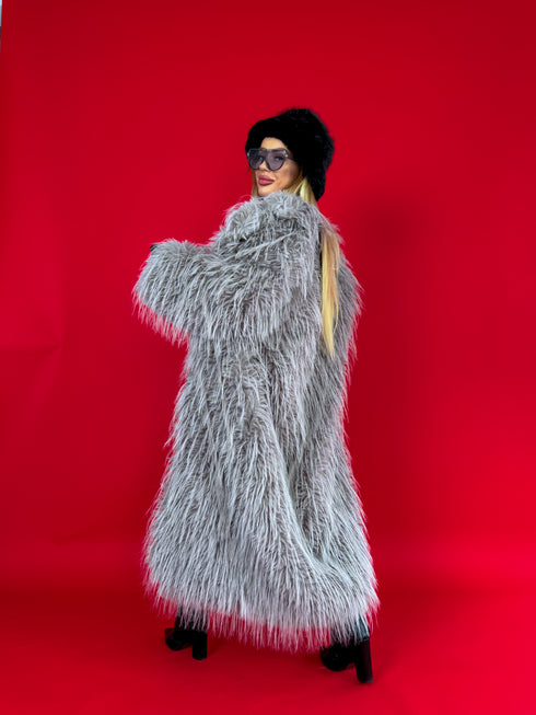 LUX mākslīgās kažokādas mētelis "ICY" LD05- kapučīno