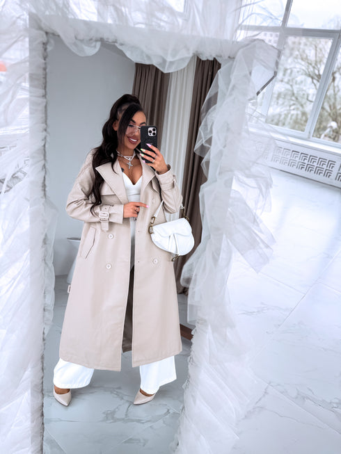 BEIGE, leather imitation trench "POWER" FL08