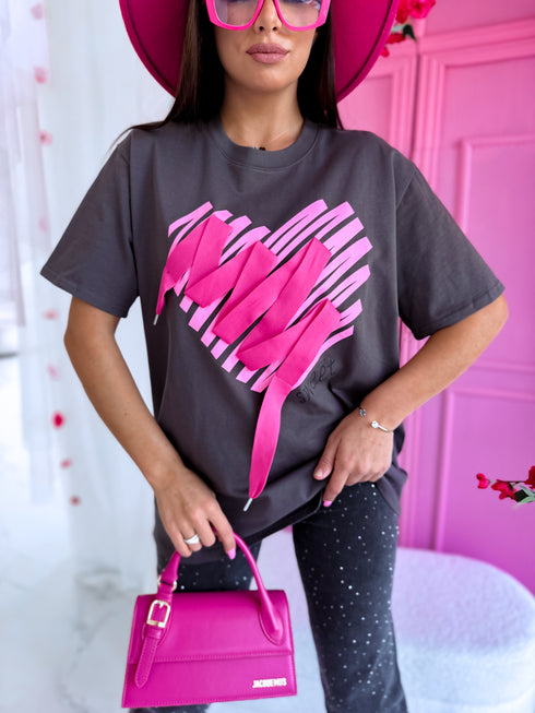 "Broken heart KX80" T-krekls - tumši pelēks