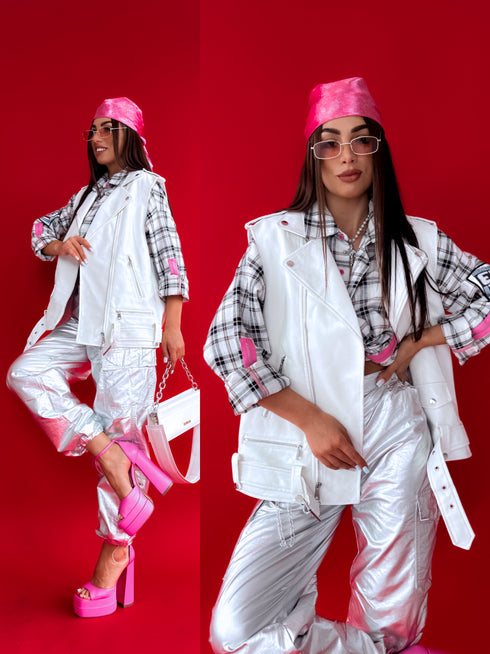 Жилет из искусственной кожи "POP STAR" - БЕЛЫЙ CV2122