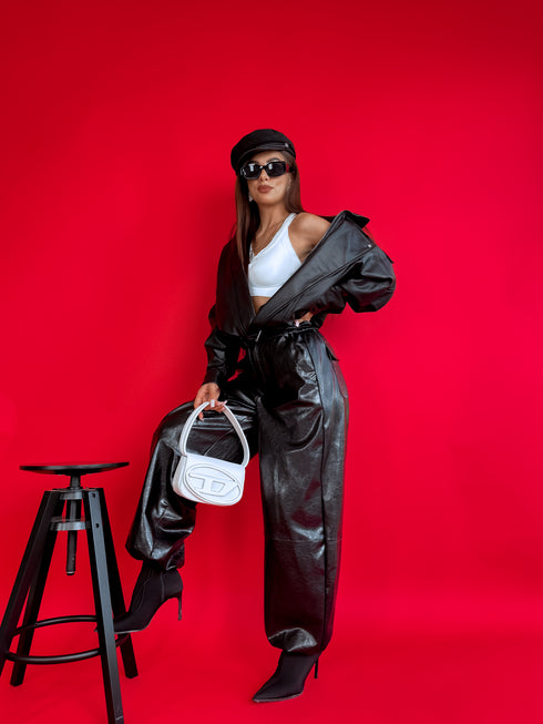 LUX ādas imitācijas bikses "BE STRONGER LD3347" - MELNAS