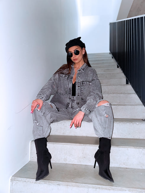 Джинсовая рубашка "GLINT DENIM" HM8631-2 - ТЕМНО-СЕРЫЙ