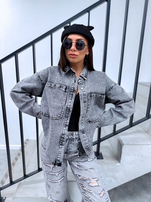 Джинсовая рубашка "GLINT DENIM" HM8631-2 - ТЕМНО-СЕРЫЙ
