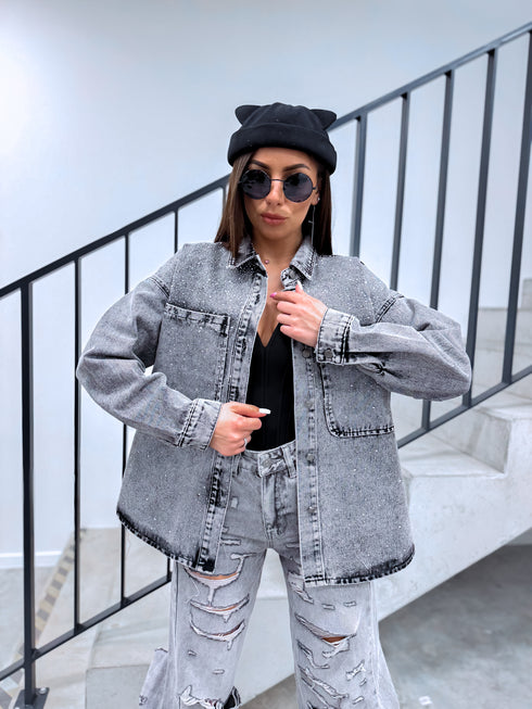 Джинсовая рубашка "GLINT DENIM" HM8631-2 - ТЕМНО-СЕРЫЙ