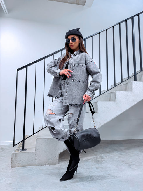 Джинсовая рубашка "GLINT DENIM" HM8631-2 - ТЕМНО-СЕРЫЙ