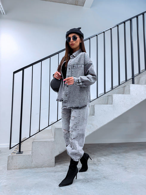 Джинсовая рубашка "GLINT DENIM" HM8631-2 - ТЕМНО-СЕРЫЙ