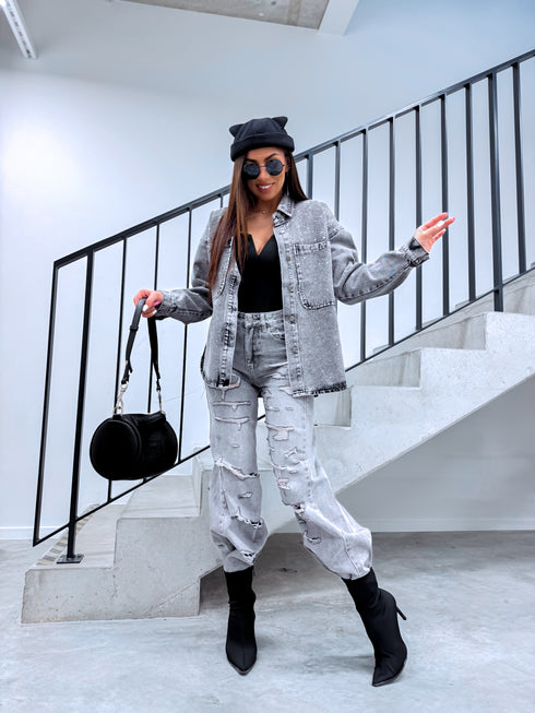 Джинсовая рубашка "GLINT DENIM" HM8631-2 - ТЕМНО-СЕРЫЙ